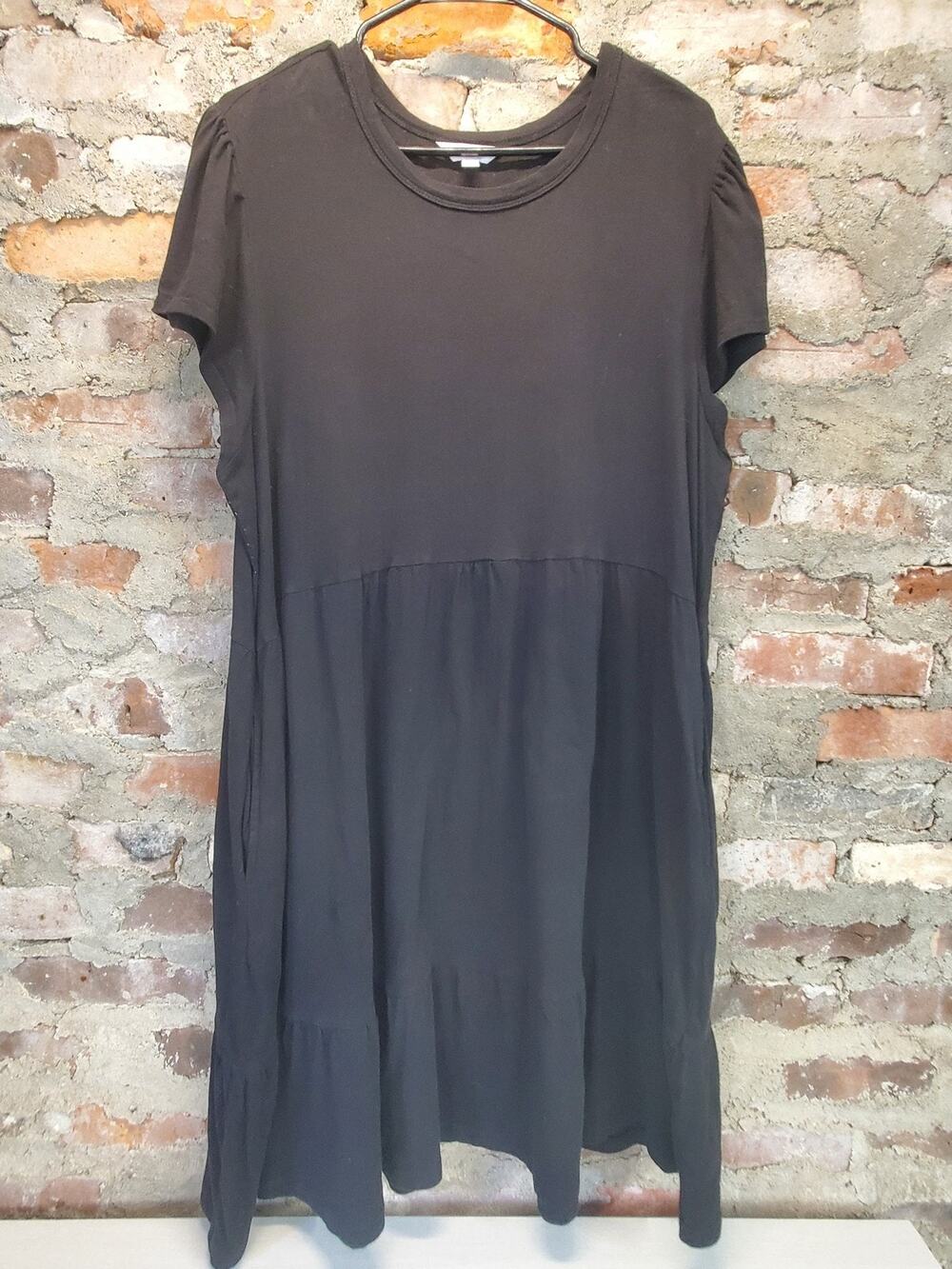 TIME & TRU Womens T Shirt Puff Sleeve Tiered Dress XXL 20 Black Pockets Casual